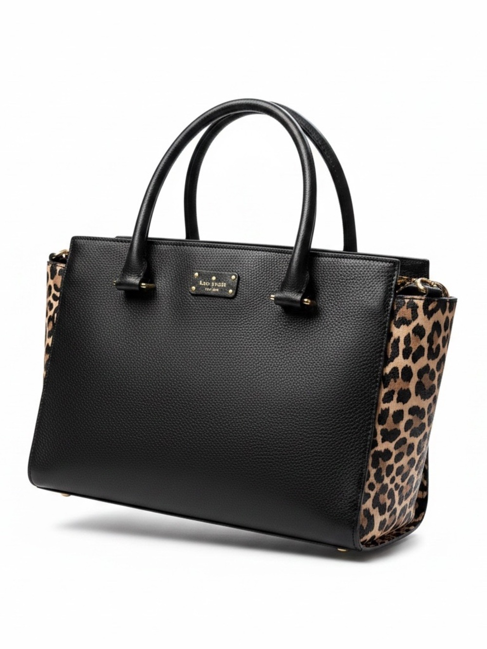 kate spade Black Satchel with Leopard-Print Side Panels - Picture 2 of 7
